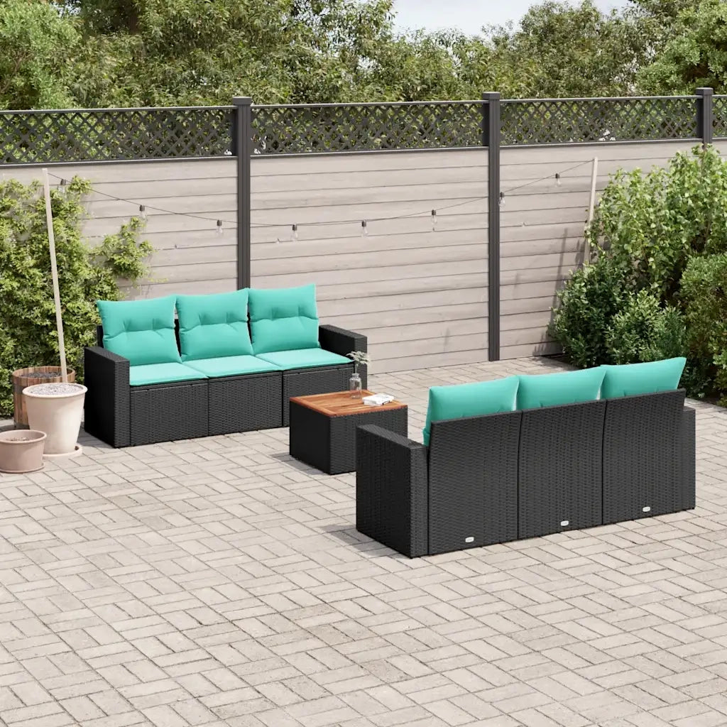 Set Divani da Giardino 7 pz con Cuscini Nero in Polyrattan