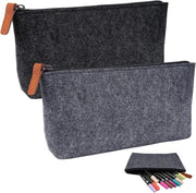 Due Cesti di Tessuto per Organizzare 21 x 11 cm Borsa per Matite, Pennarelli e Accessori per Ufficio e Scuola con Zip in Nero e Grigio