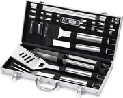 Set da BBQ 21 delig + Termometro da BBQ - Accessori da BBQ - Attrezzatura da BBQ - Pennello da BBQ - Borsetta da BBQ in Pelle Luxe
