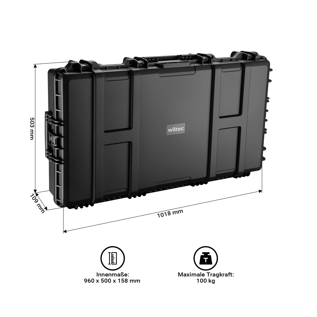 Valigetta porta armi 101,8 x 50,3 x 19 cm, Custodia Trolley per fucili, interno imbottito antiurto