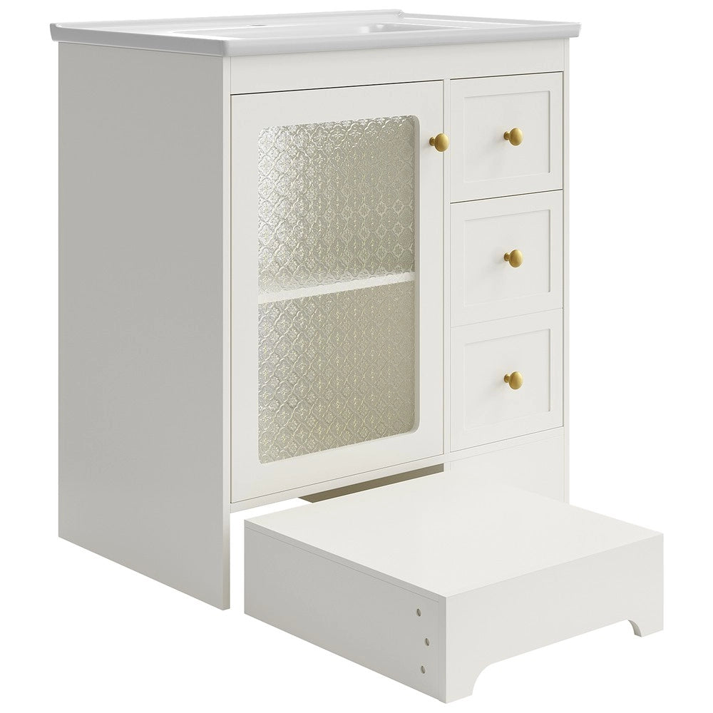Mobile Bagno con Lavabo in Ceramica, LED e Ante a Specchio ¨C Xylo ¨C Bianco/Oro