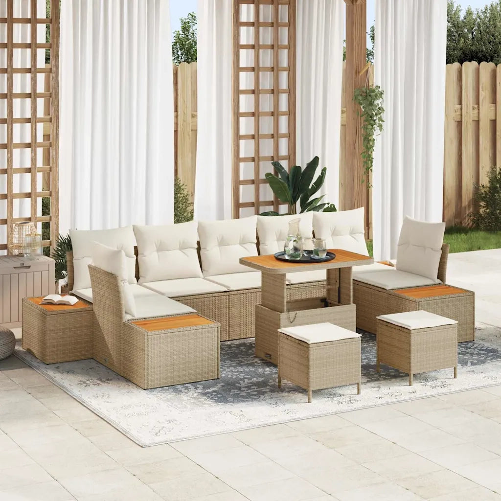 Set Divano da Giardino 10 pcs Beige polyrattan