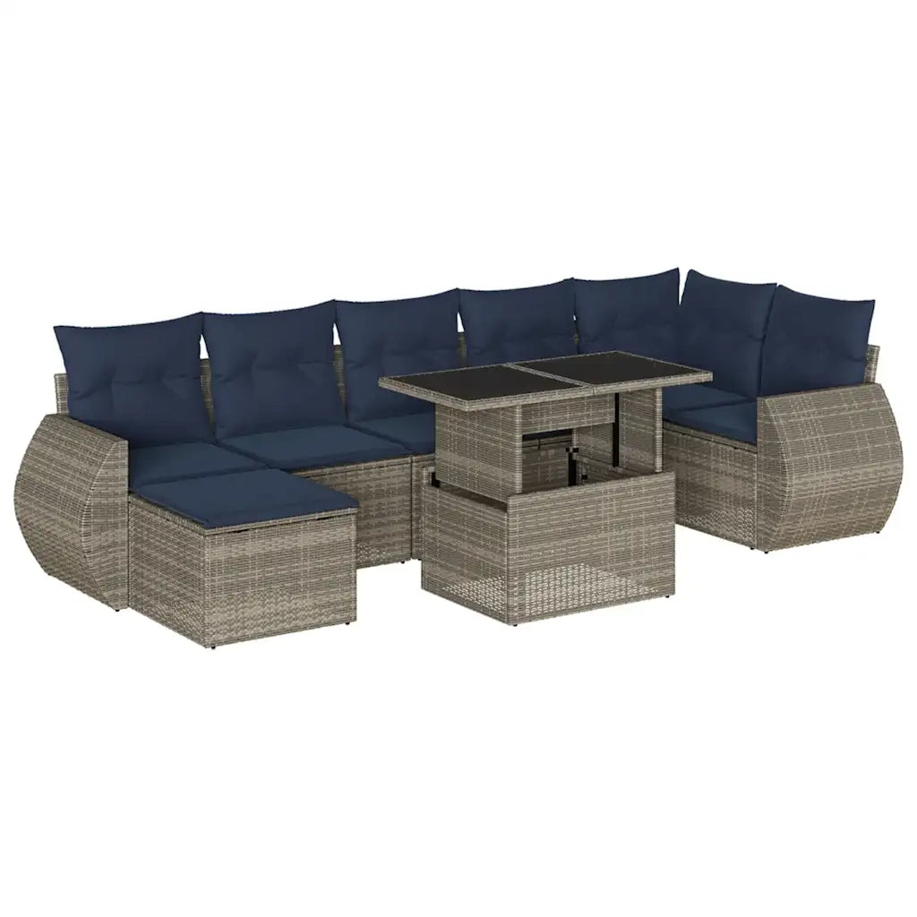 Set Divani da Giardino 8 pz con Cuscini Grigio in Polyrattan 3268691