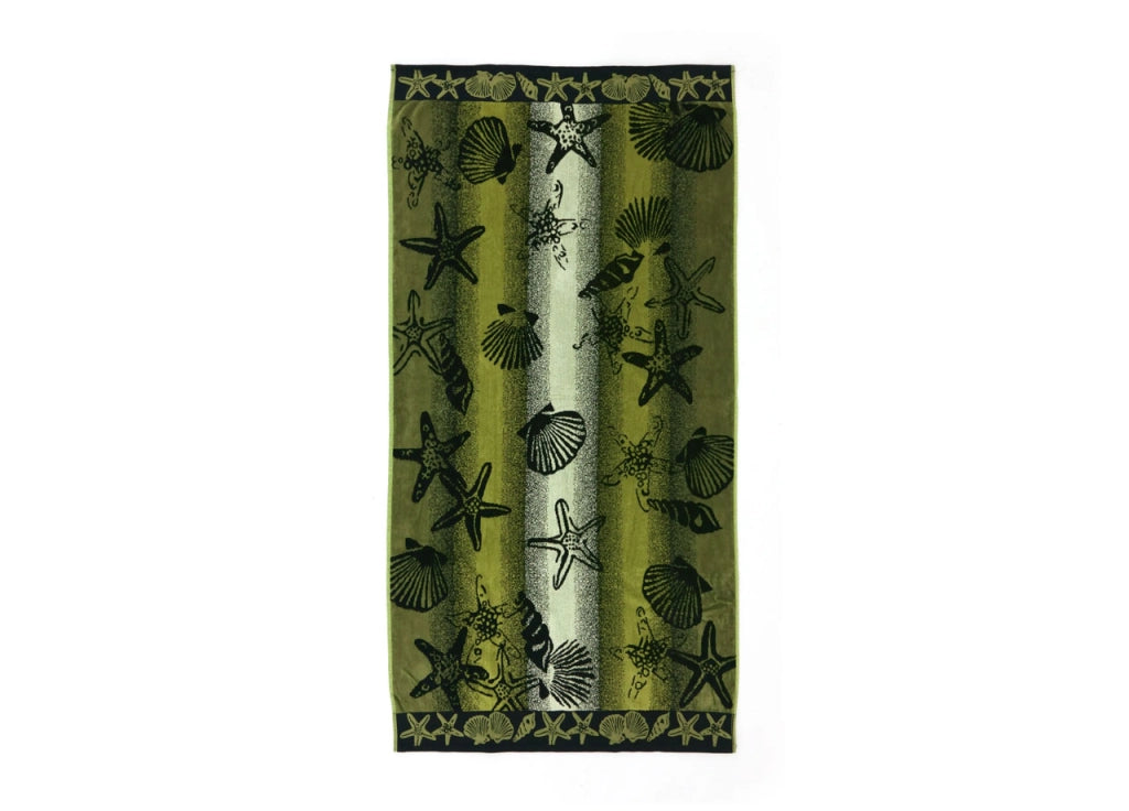 Telo Mare Spiaggia Piscina Jacquard In Spugna Disegno New Shell - 90x170 - Verde