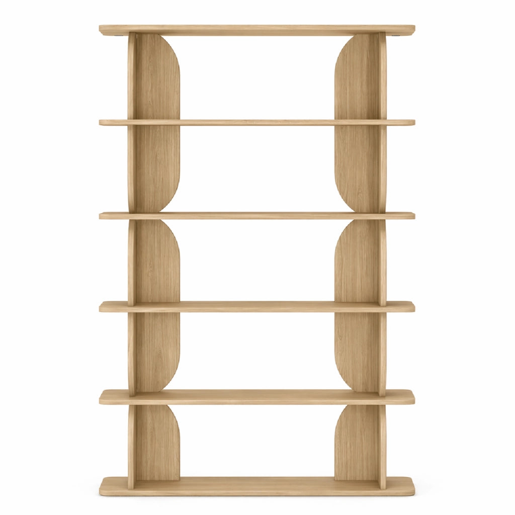 Libreria Moderna In Melaminico Con 5 Ripiani A Giorno Per Soggiorno Salotto Studio Corridoio Zona Living E Ufficio Design Minimal Contemporaneo 120 X 181.5 X 34 Cm Rovere Naturale
