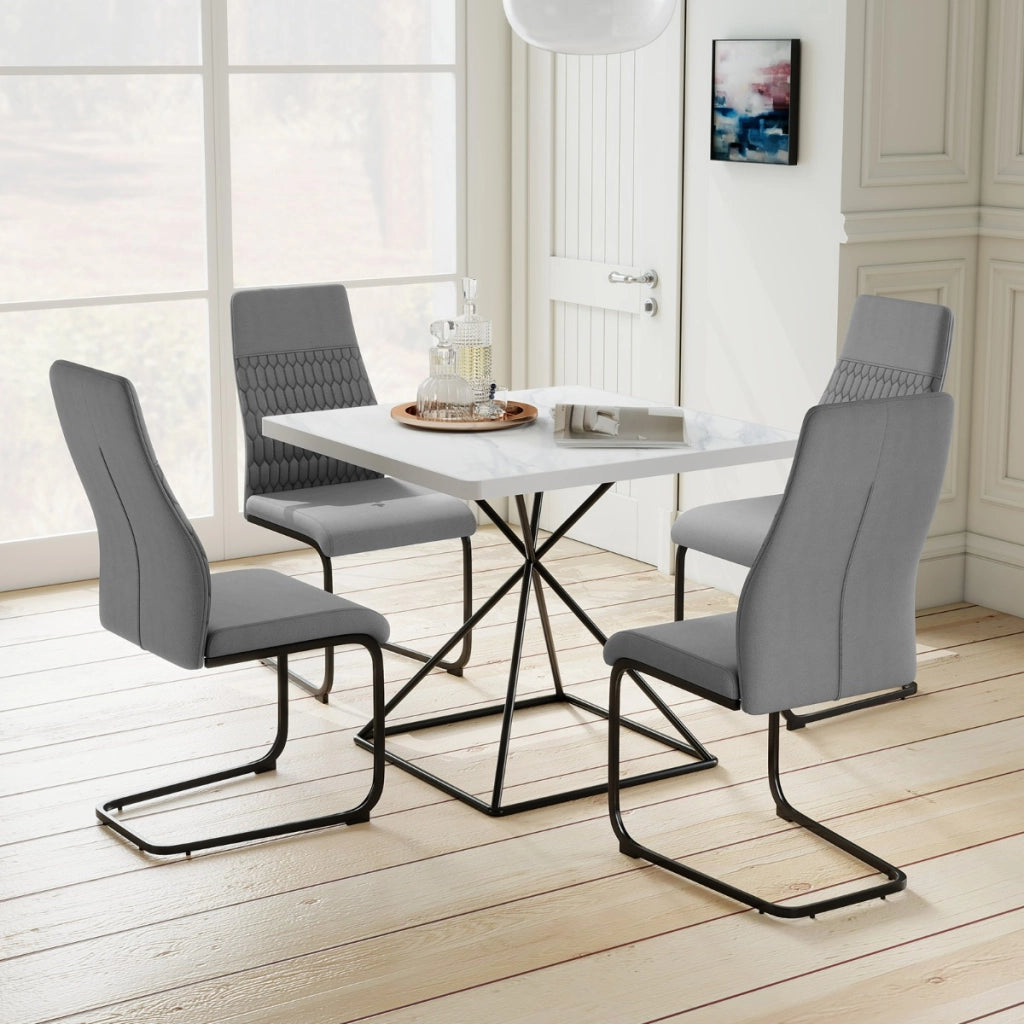 Set di sedie da pranzo da 4 con schienale alto inclinabile e cuscinetti antiscivolo, Sedia decorativa rivestita per interni Grigio