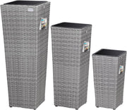 Deuba Fioriera in Polirattan Intrecciato a Mano Vaso Portafiori Set 3 pz Fioriere Cassette per Fiori Grigio