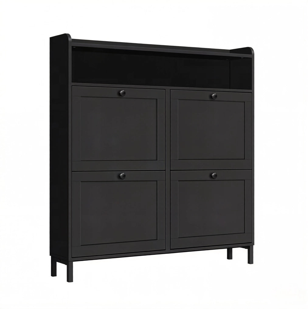Scarpiera salvaspazio stretta 100 x 19,5 x 107 cm nera con 4 ante