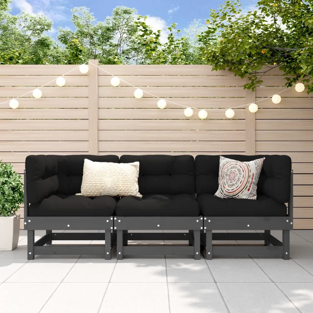 Set Salotto da Giardino 3 pz Grigio in Legno Massello di Pino 825417