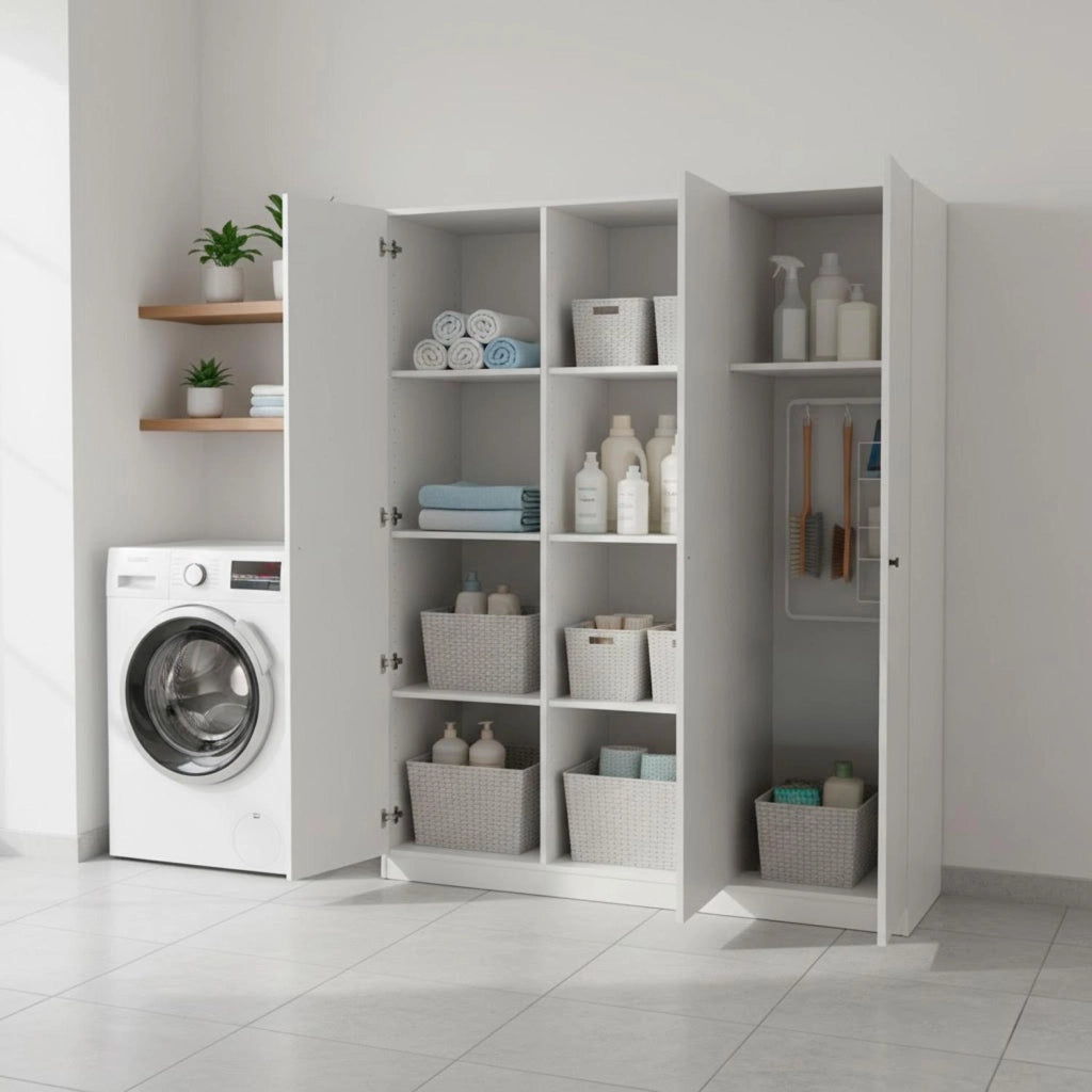 Armadio Multiuso Mobile Con 3 Ante Battenti E Ripiani Interni Design Moderno Armadietto Salvaspazio Per Camera Da Letto Bagno Lavanderia Ingresso Ripostiglio 140.25 x 36 x 180.9 cm Bianco