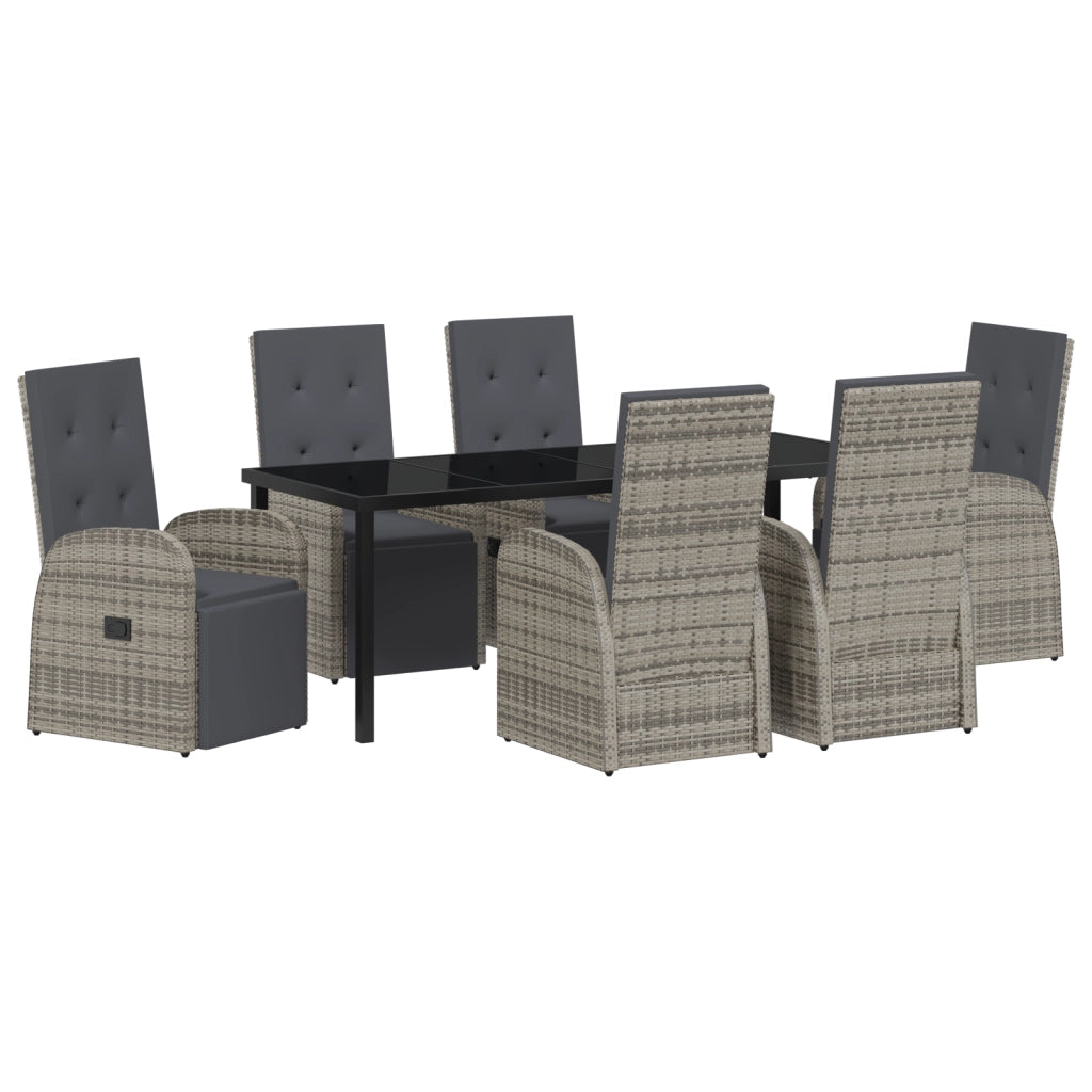 Set da Pranzo per Giardino in 7 Pezzi con Cuscini Grigio Rattan Polimerico