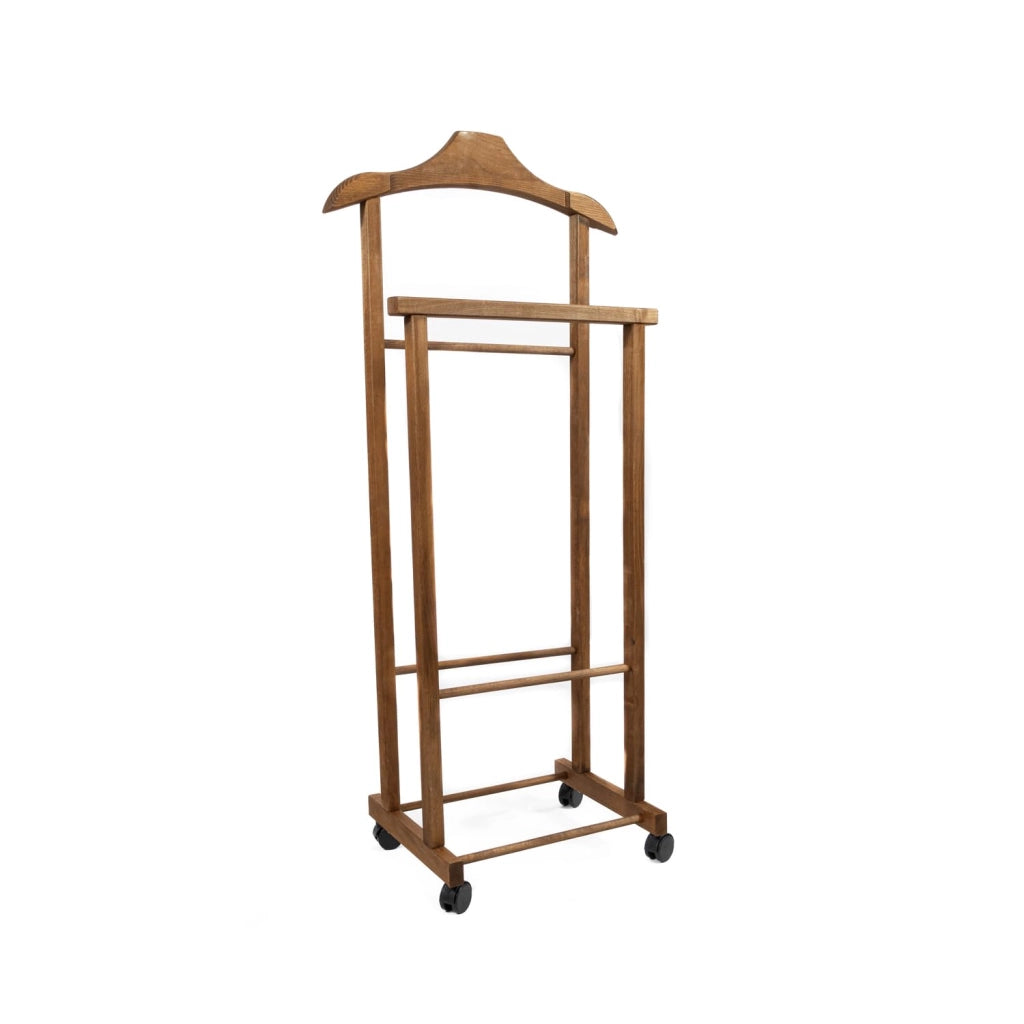 OWIJI Indossatore Appendiabiti Legno Faggio Rotelle Servo Muto Doppio Dimensioni 45 x 30 x 95 cm Appendiabiti Vestiti Camera Letto Cabina Armadio Unità: 1 Unità, Colore: Noce