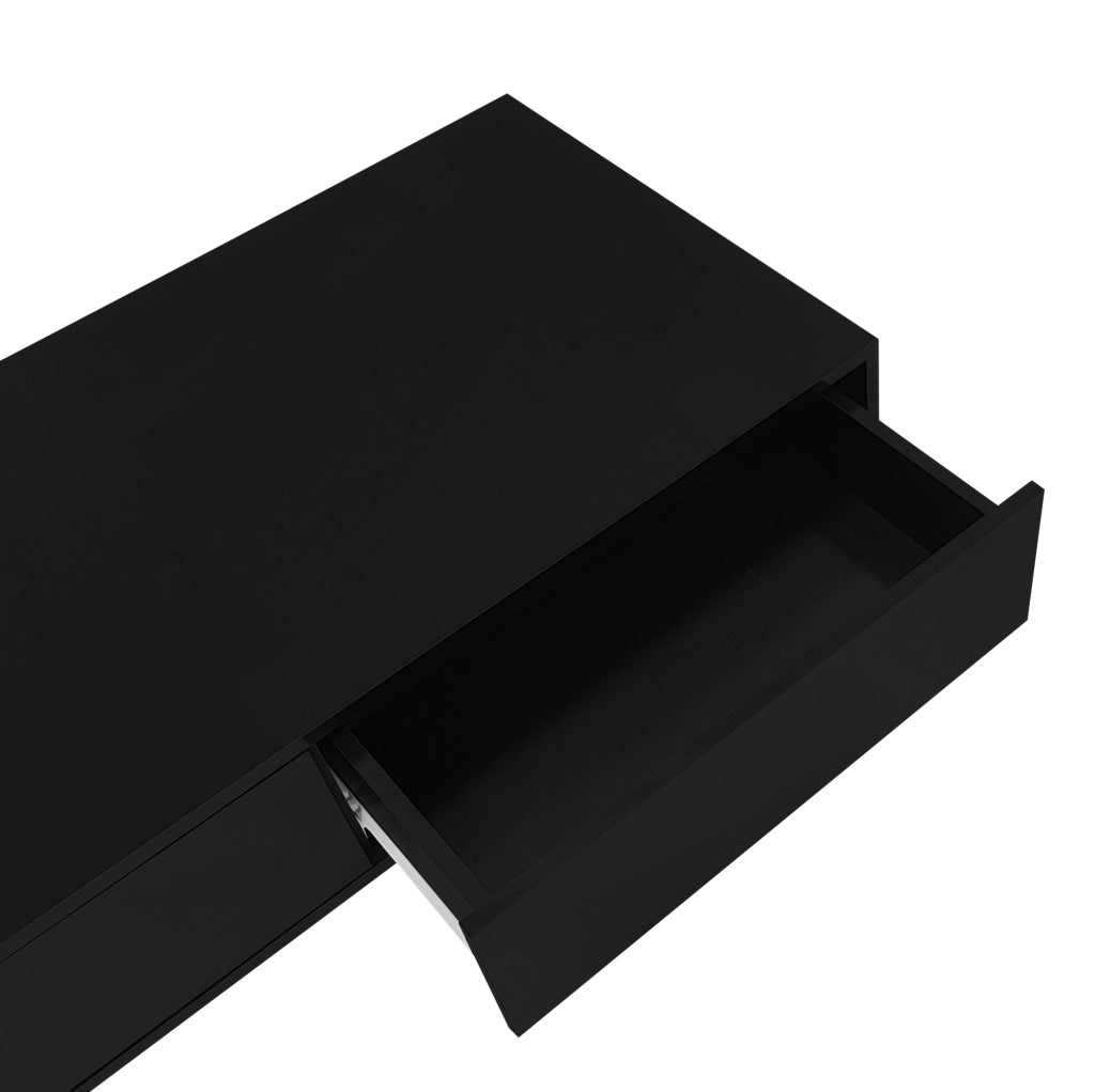 Tavolino da salotto nero lucido 115x55x34 cm con 2 cassetti e LED