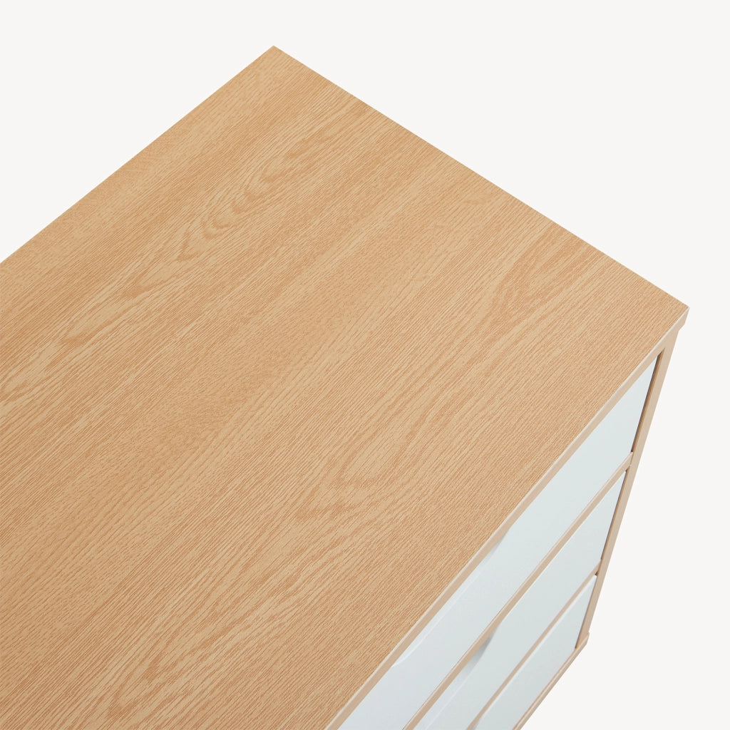 Comodino Bordkak con 3 Cassetti 55 x 40 x 30 cm - Effetto Rovere / Bianco [en.casa]