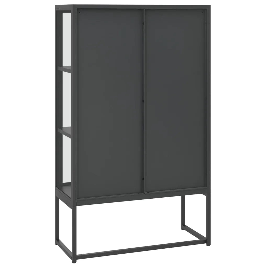 Credenza Alta Antracite 80x35x135 cm Acciaio e Vetro Temperato cod mxl 49191