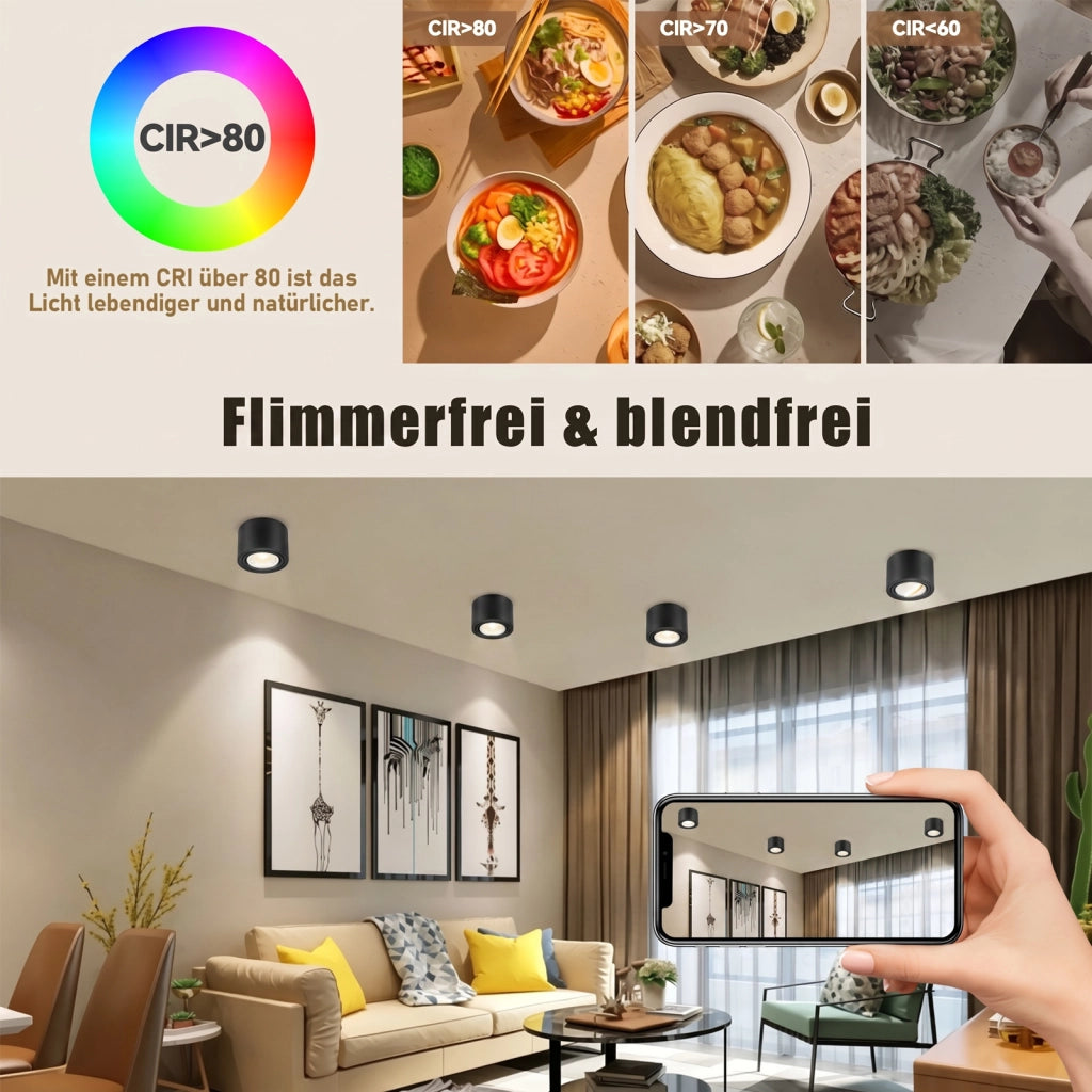 ZMH Faretto da soffitto LED dimmerabili neri ultra piatti orientabili 30 gradi 4W rotondi confezione 4 pezzi