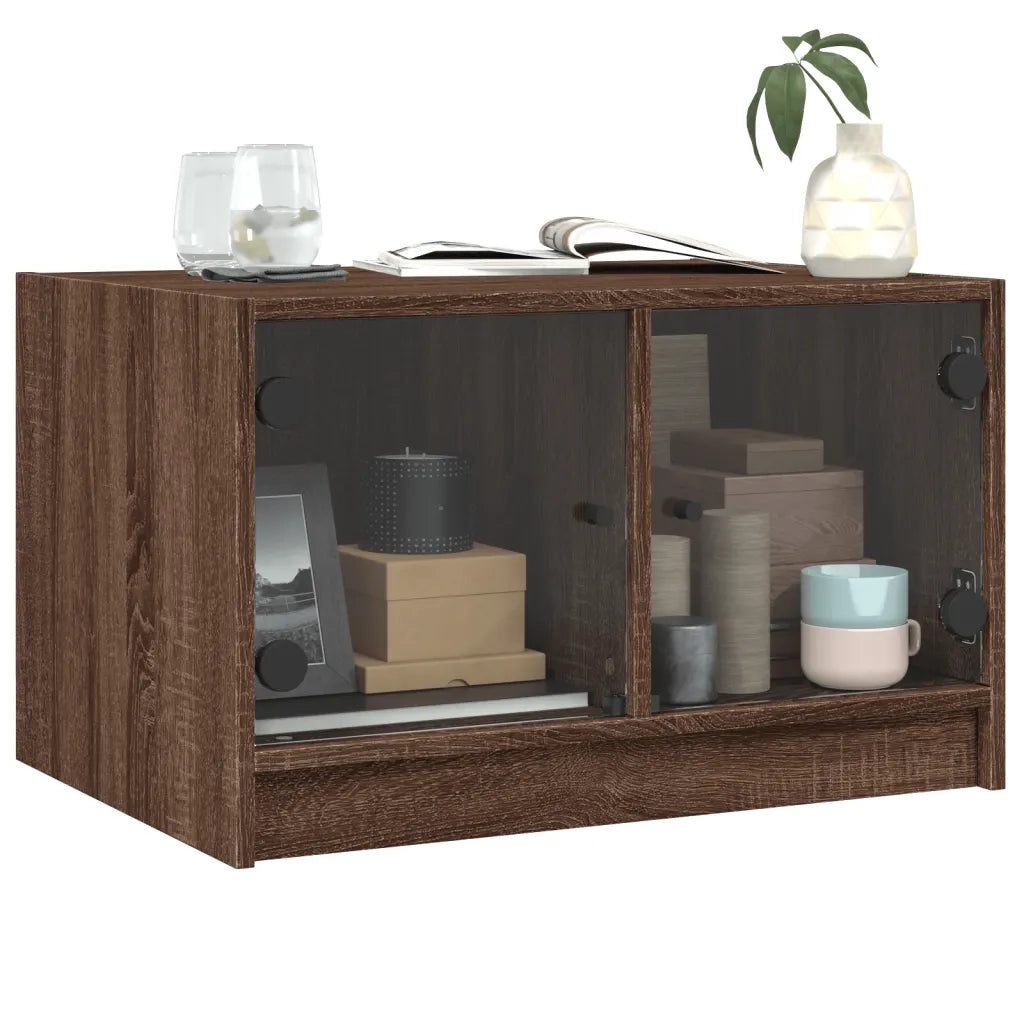 Tavolino da Salotto con Ante in Vetro Rovere Marrone 68x50x42cm 836370