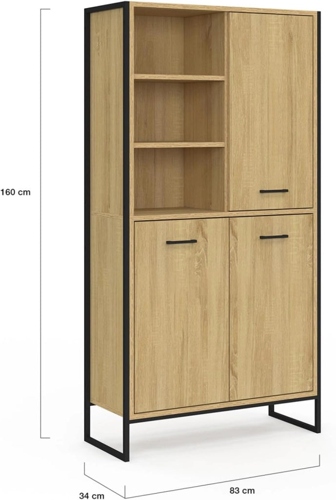 DETROIT Credenza alta a 3 ante H. 160 cm, design industriale