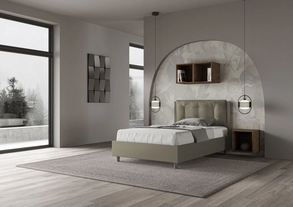 Letto 1 Piazza E Mezzo 120x200 cm con Rete Imbottito in Similpelle Annalisa Large Cappuccino