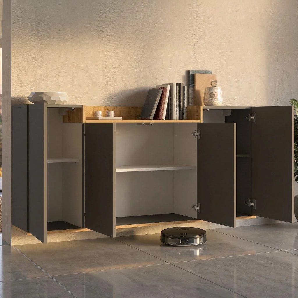 Madia Swink, Credenza 6 Ripiani Made in Italy, 160x35x70h cm Nero Antracite