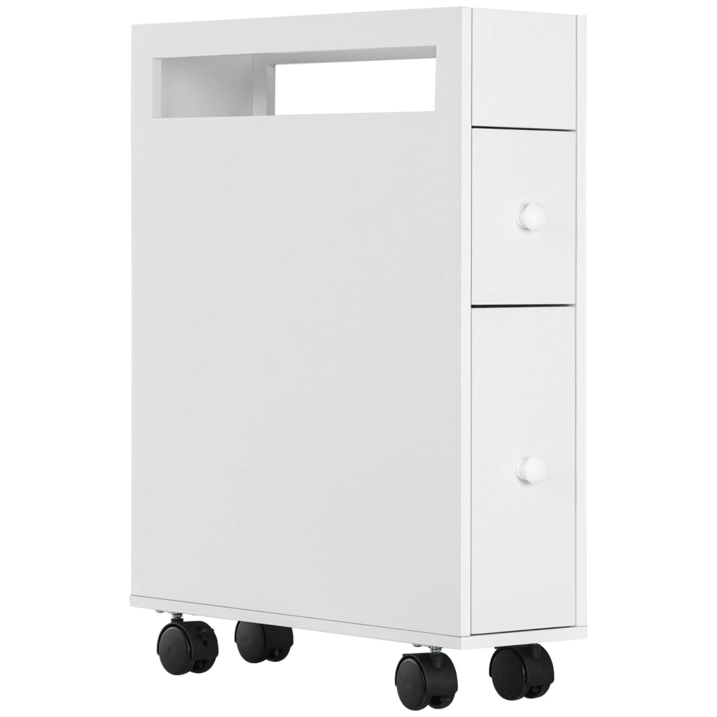 Mobile bagno 16x49.5x66 cm con ruote e 2 cassetti in MDF bianco