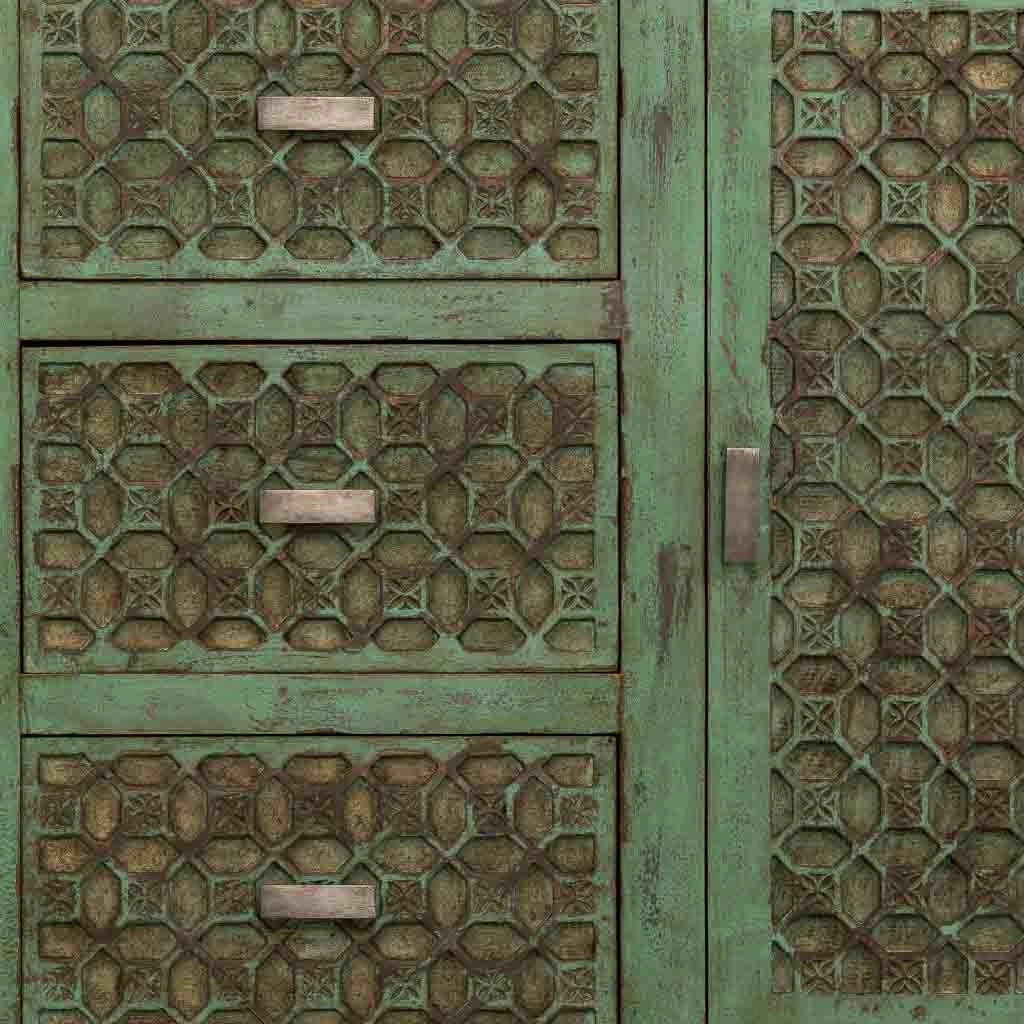 Credenza artigianale in legno verde 135x40x90h cm