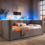 Letto singolo 90x200 cm in velluto grigio con LED