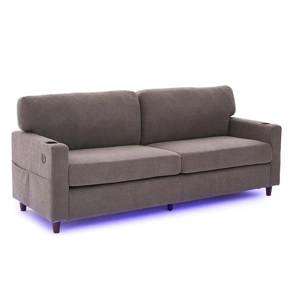 Divano 2 posti - Xylo - Chenille, LED, USB-C, porta bicchieri, grigio chiaro