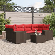Set Divani da Giardino 7 pz con Cuscini Marrone in Polyrattan 3222323