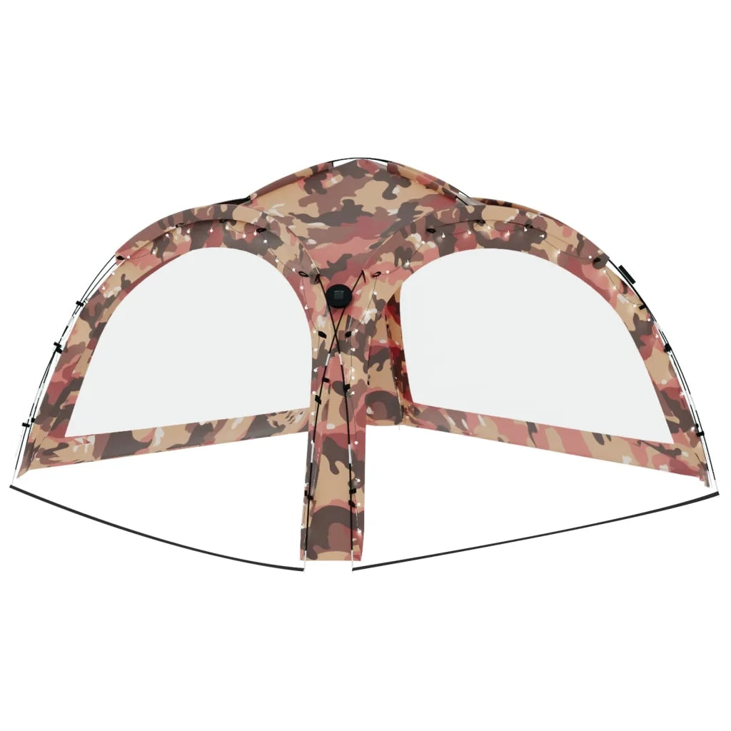Tenda per Feste con LED e 4 Pareti-Tenda da campeggio 3,6x3,6x2,3 m Mimetica