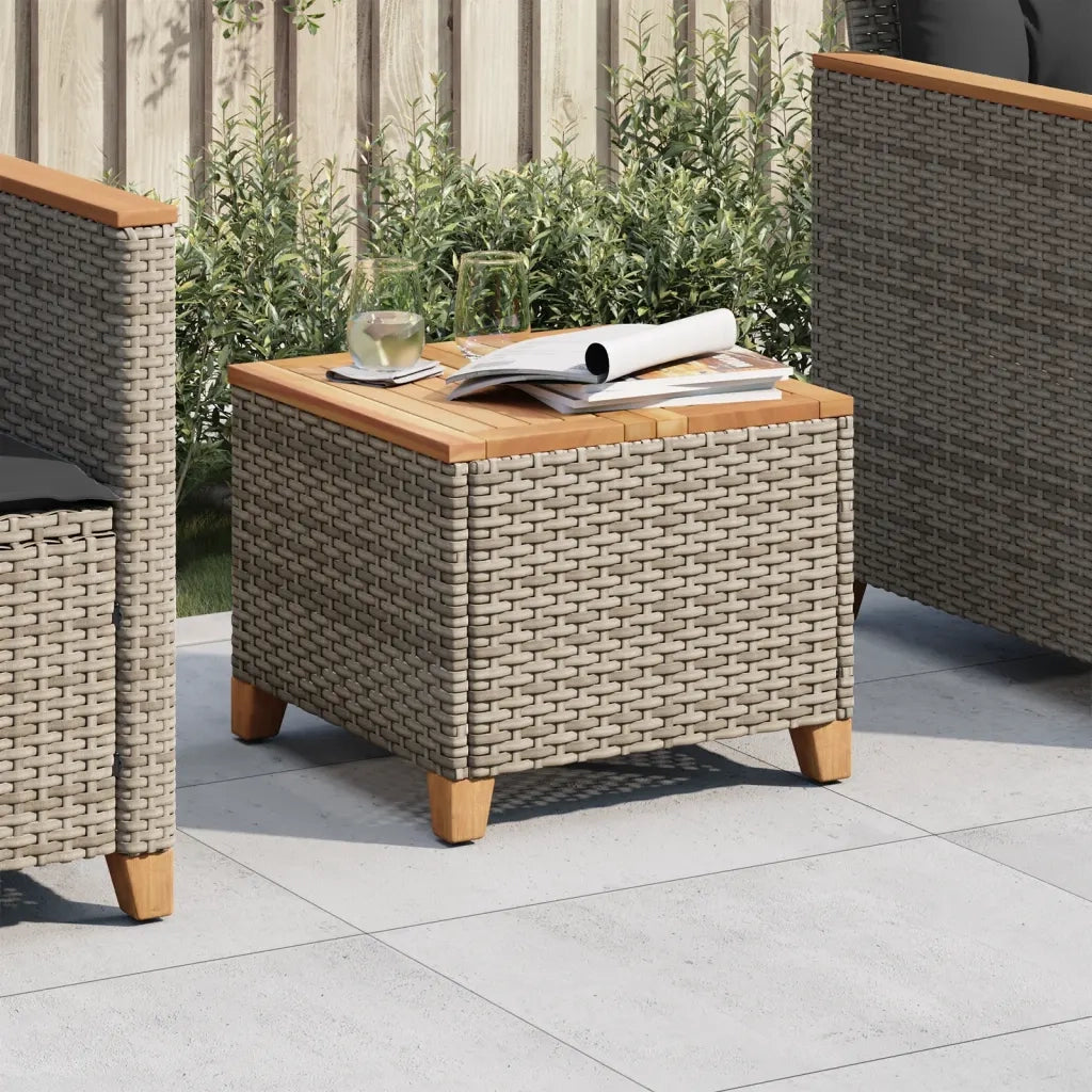 Tavolo da Giardino | Tavolino da esterno Grigio 45x45x37 cm Polyrattan e Legno Acacia