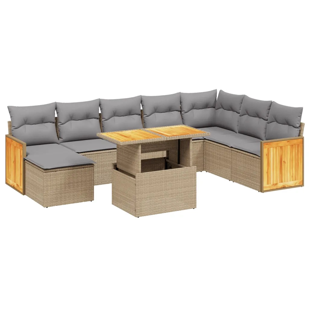 Set Divano da Giardino 9 pz con Cuscini Beige in Polyrattan 3274097