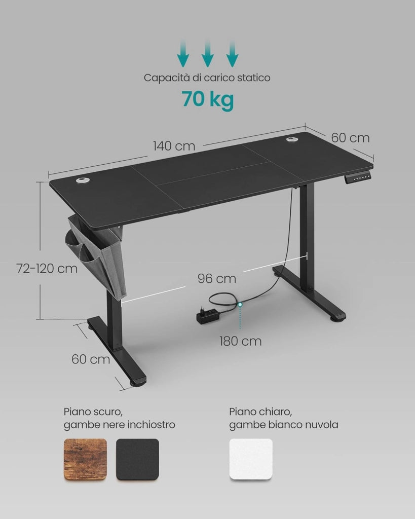SONGMICS Scrivania Regolabile in Altezza Elettrica, 140 x 60 cm, Scrivania Elettrica, Tavolo con Memoria per 4 Altezze, Porta USB-C, Nero Inchiostro LSD134B01