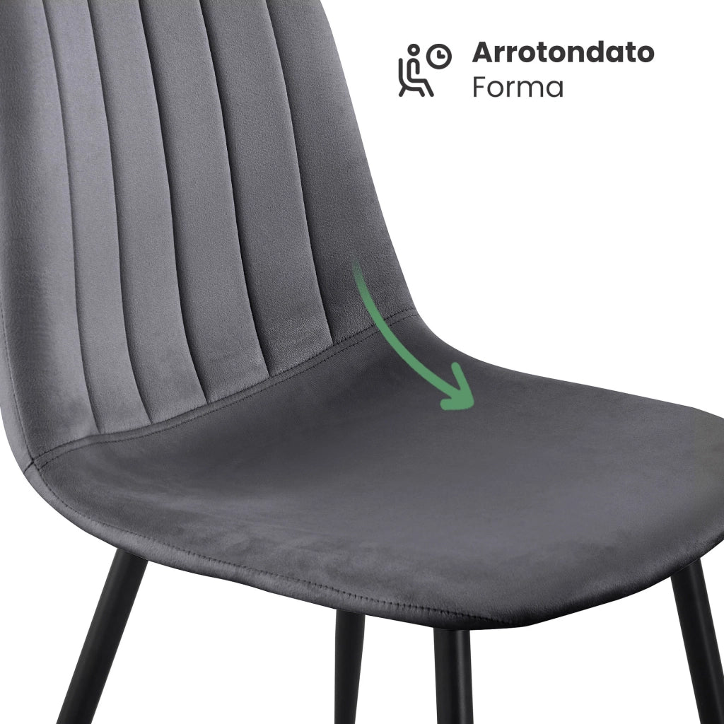 Set di 8 Sedie in velluto trapuntate LUMO Grafite Scuro gambe nere
