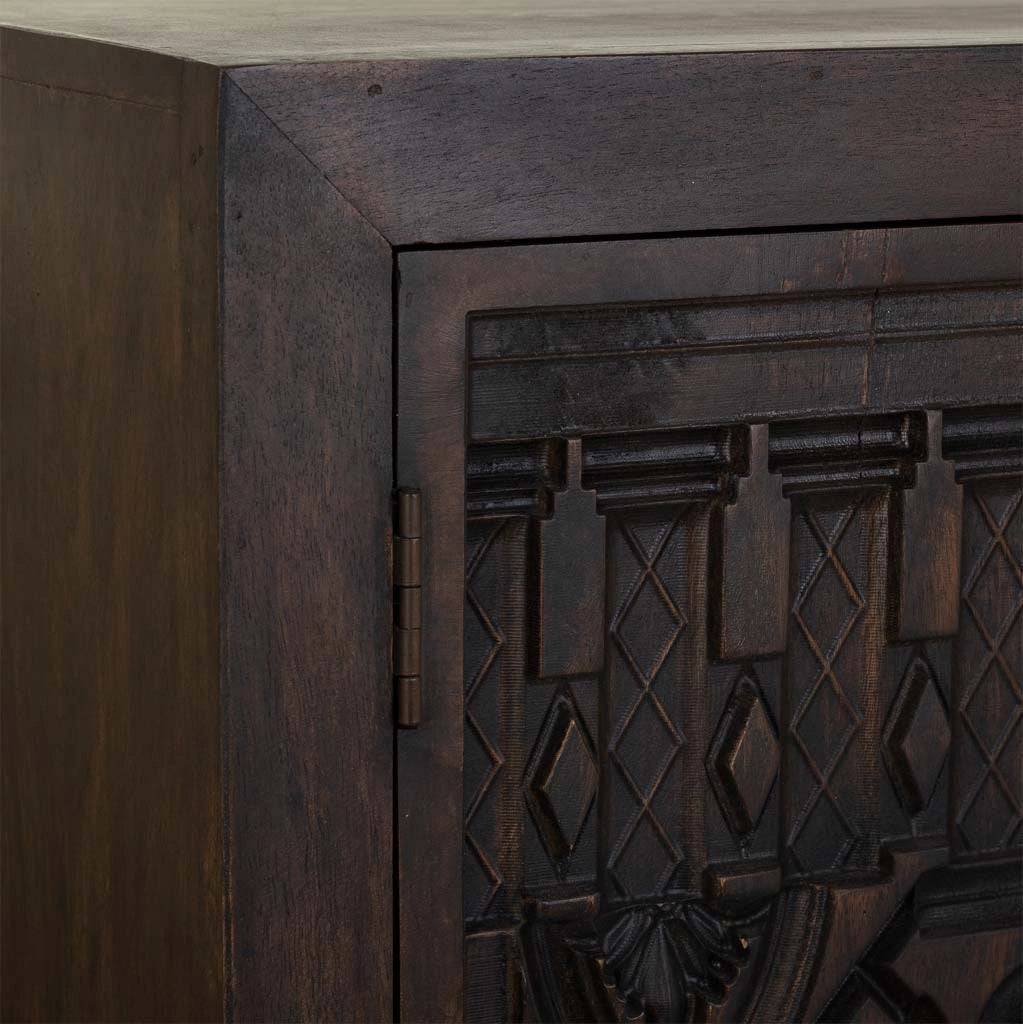 Armadio in legno intagliato rifinito artigianalmente a 2 ante marrone 78x35x140