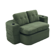 Poltrona letto 2 in 1 in velluto a coste con schienale alto e doppi portabicchieri; verde smeraldo