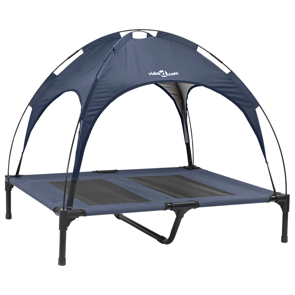 Letto Rialzato per Cani con Tetto Rimovibile Blu Navy L Acciaio