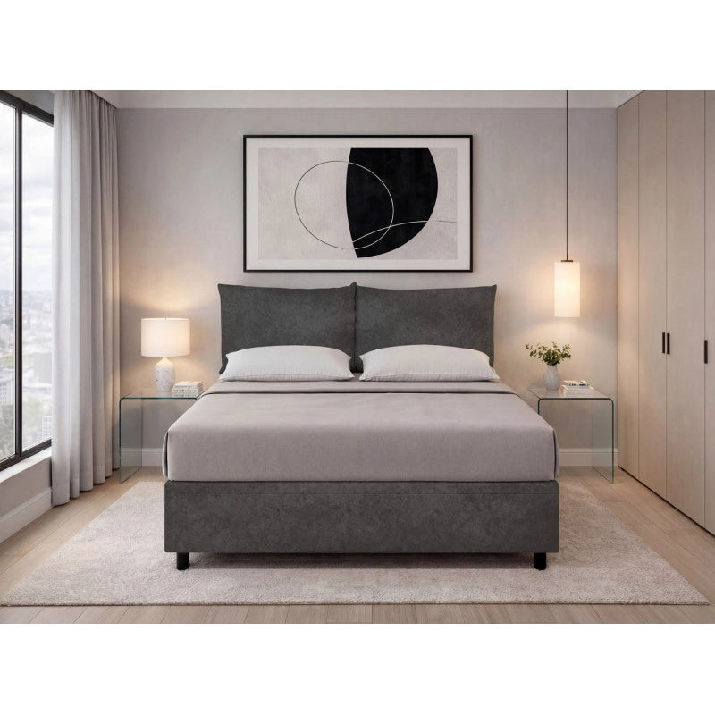 Letto imbottito Matrimoniale 160x200 cm Soft - Contenitore,Microfibra,Grigio