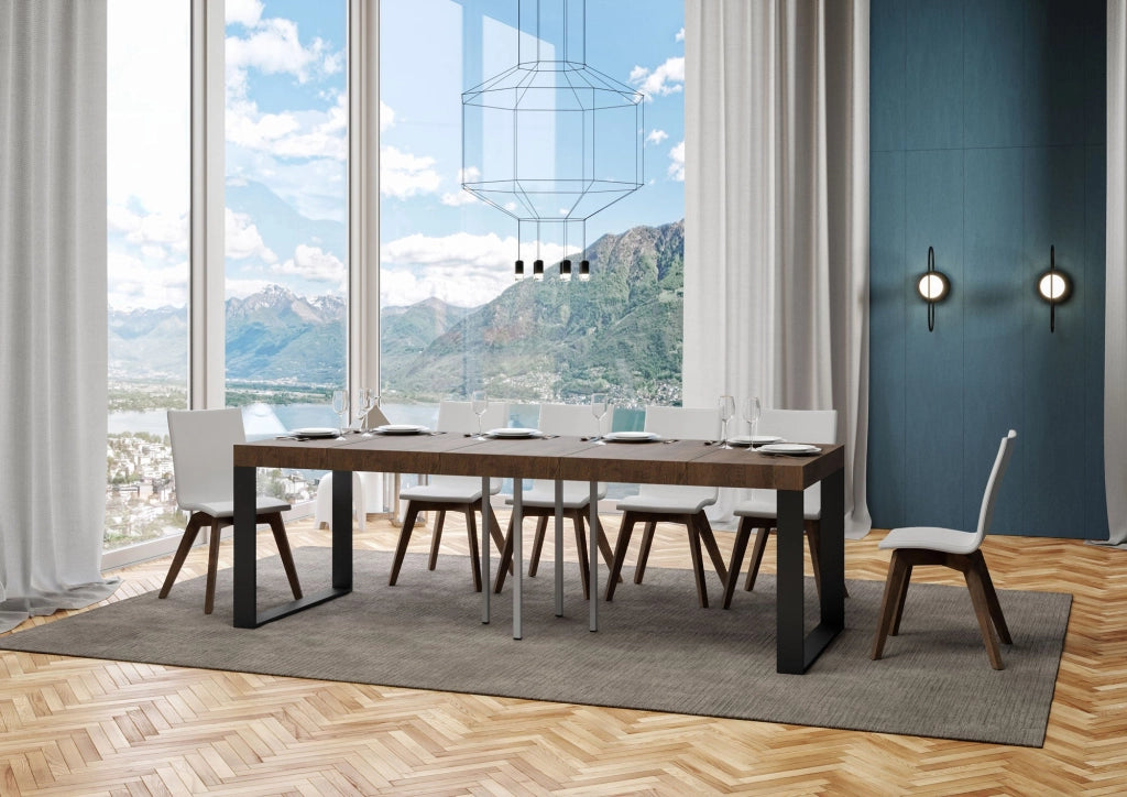 Tavolo Allungabile 90-246x90x77 cm Tecno Premium Noce Telaio Antracite