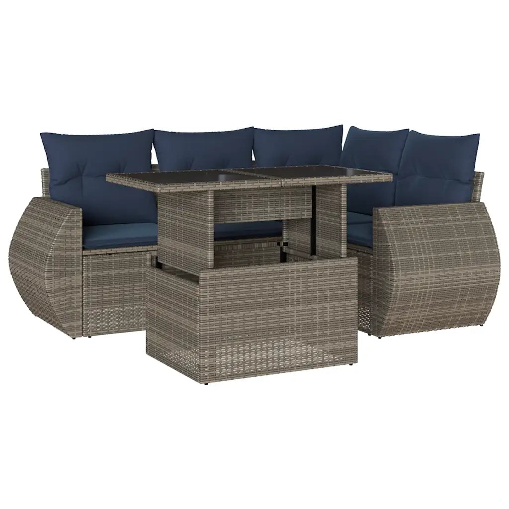 Set Divani da Giardino 5 pz con Cuscini Grigio in Polyrattan 3268511