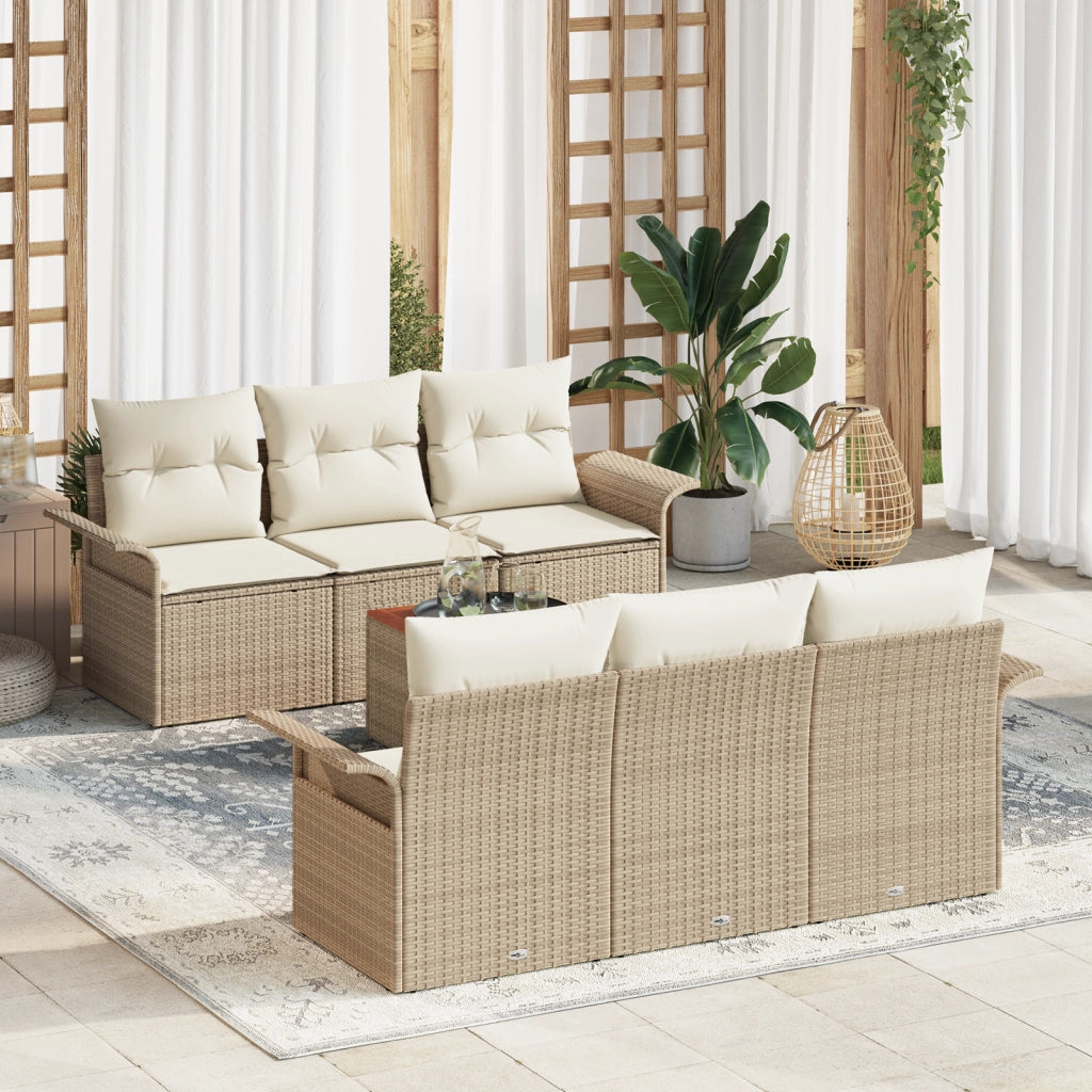 Set di Divani da Giardino 7 Pezzi con Cuscini Beige Rattan Polietilene Acacia