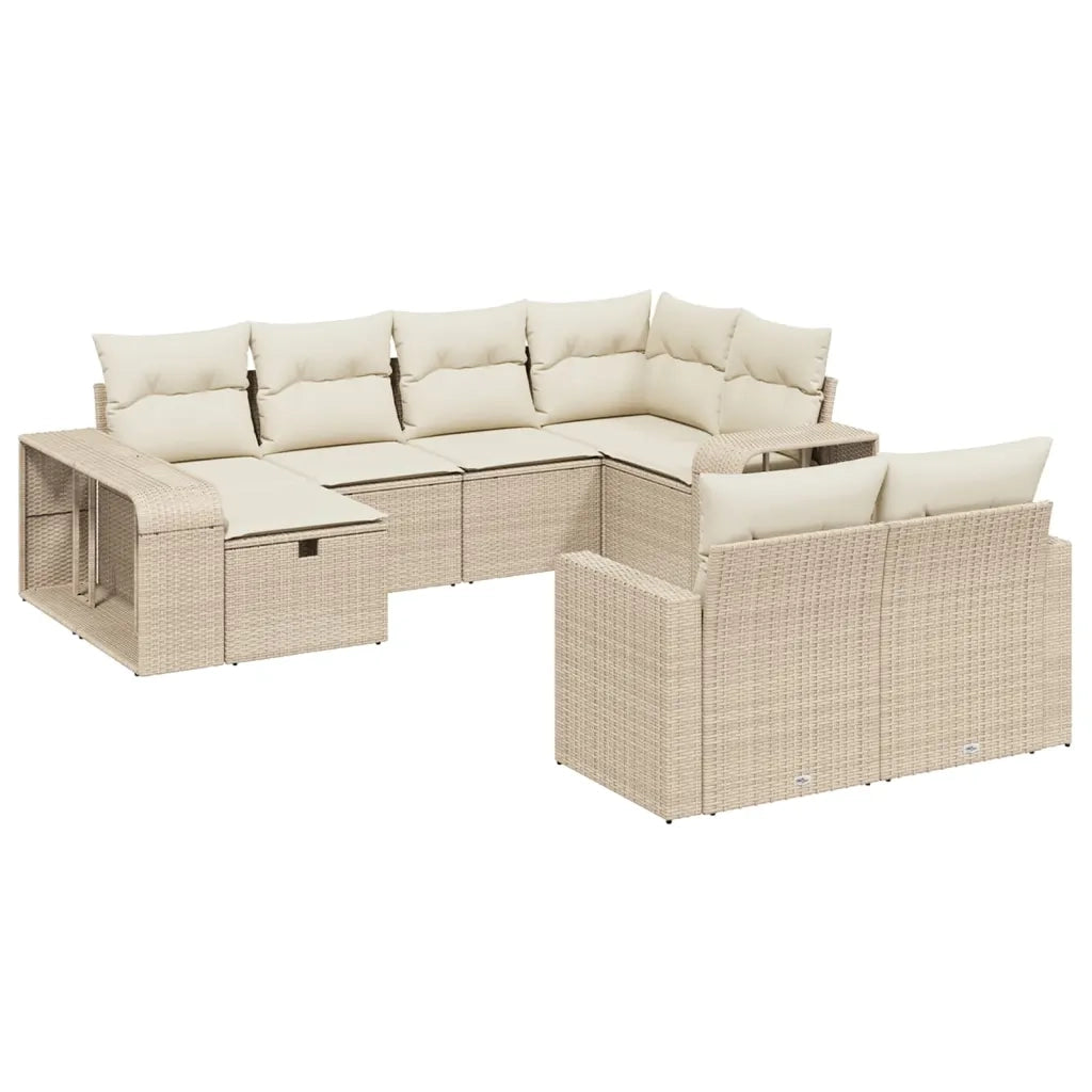 Set Divano da Giardino 10 pz con Cuscini Beige in Polyrattan