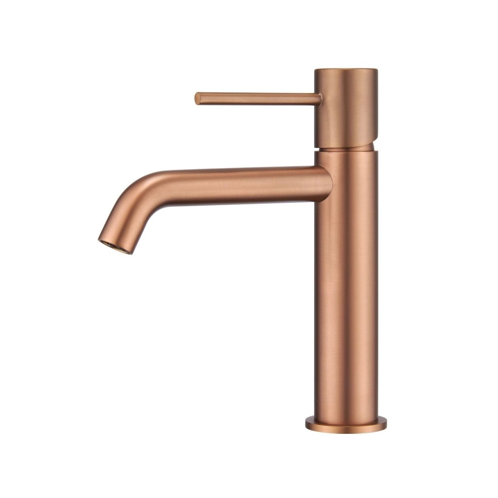 IMEX Miscelatore monocomando per lavabo corpo in ottone finitura PVD oro rosa spazzolato cartuccia ceramica Ø26mm tubi flessibili 3-8 serie MONZA Imex-BDM039-1ORC