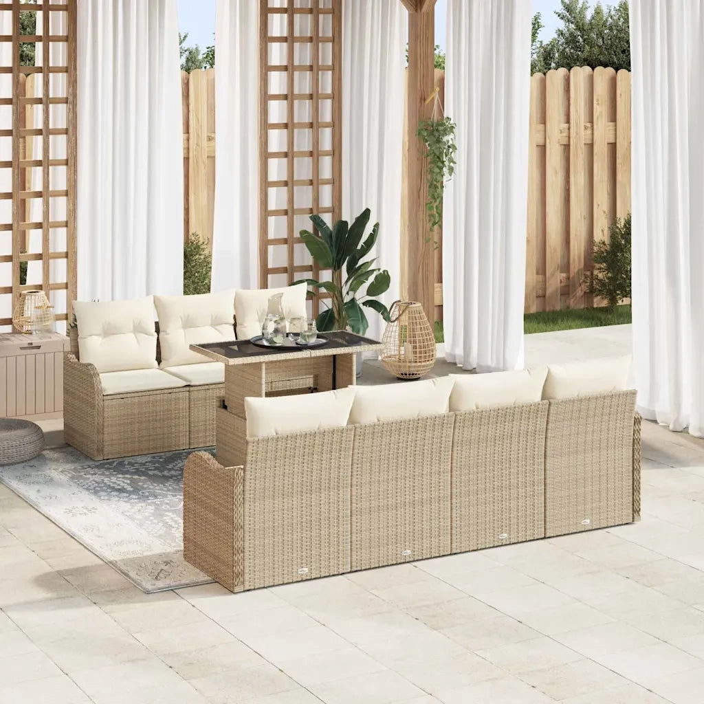 Set Divano da Giardino 8 pcs Beige Rattan in Polipropilene 3357144