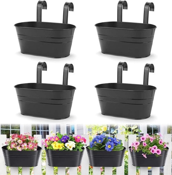 4 pezzi di vasi fiori in metallo neri - accessori per giardino