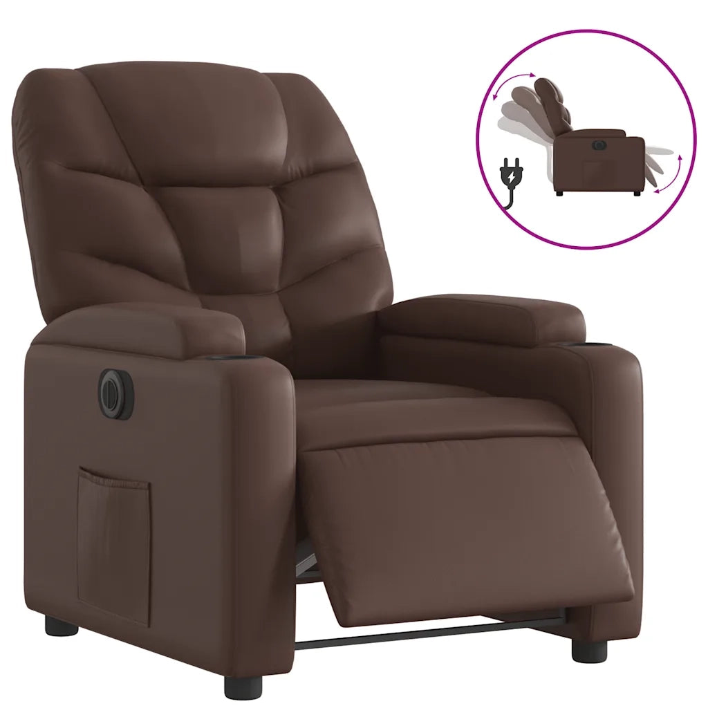 Divano Sedia-Poltrona Reclinabile Elettrica Marrone in Similpelle 894394