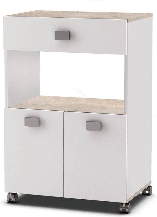 Carrello da cucina in legno di acacia 145 cm con cassettino e ruote