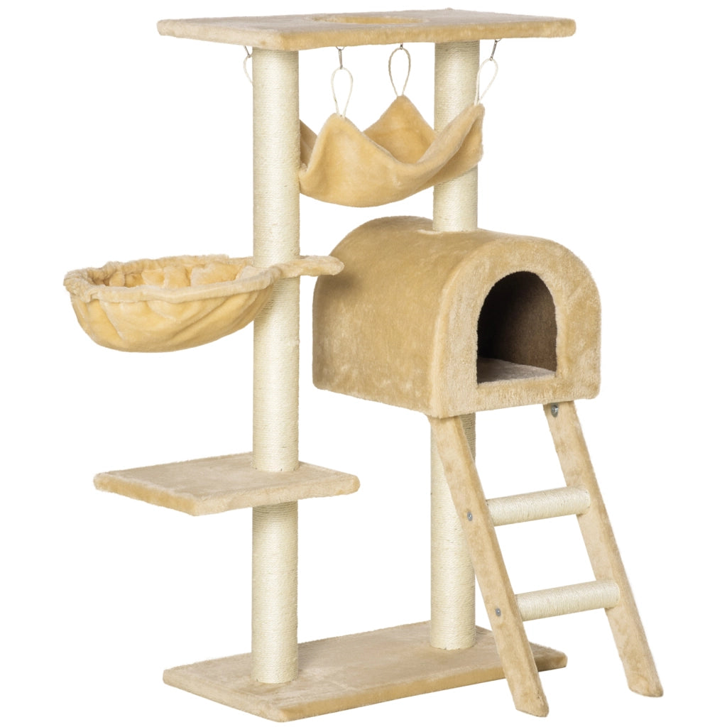 Albero tiragraffi per gatti con piattaforme e cesta ¨C zephmum ¨C 54x29.5x98 cm beige