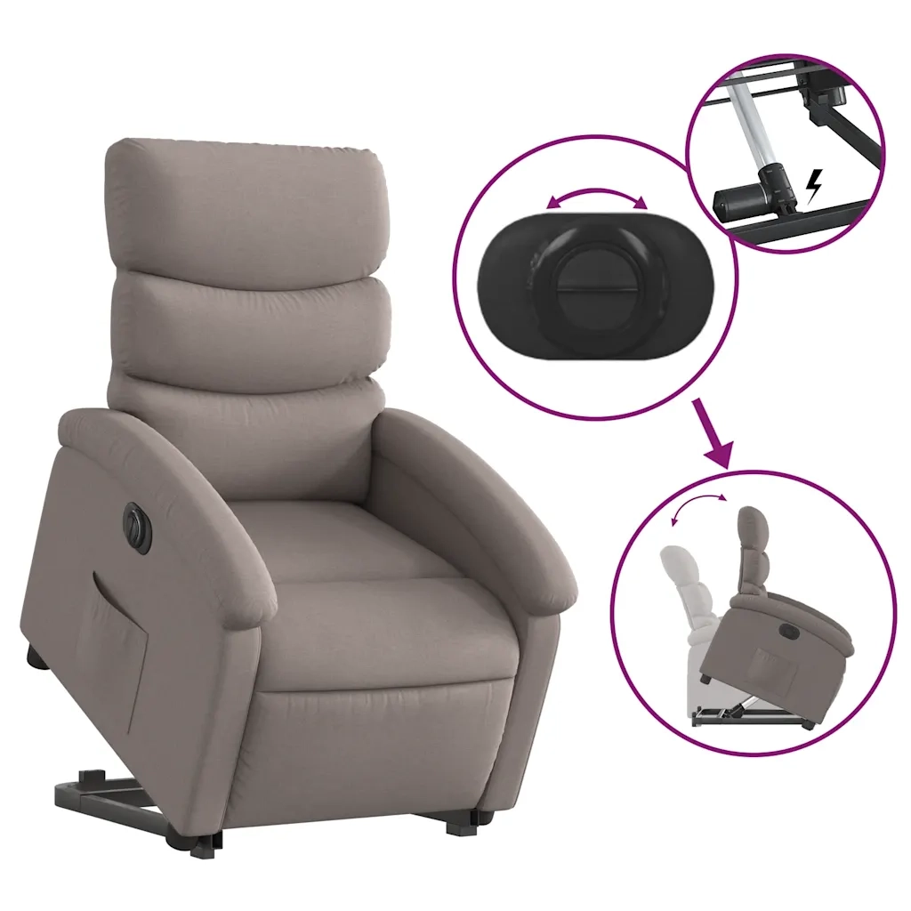 Poltrona | Sedia Relax Alzapersona Reclinabile Elettrica Tortora in Tessuto