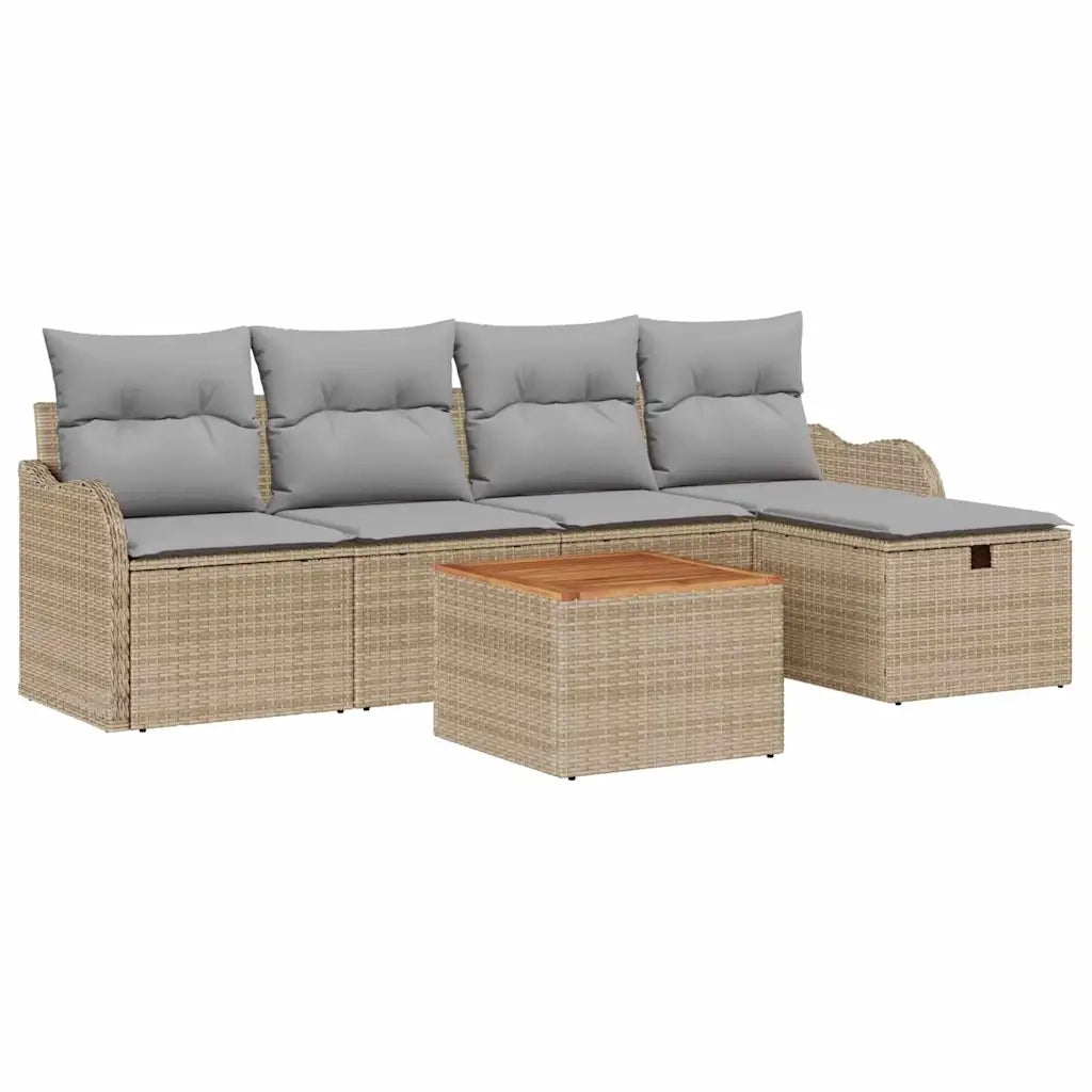 Set Divano da Giardino con cuscino 6 pcs Beige Poly Rattan 3360808